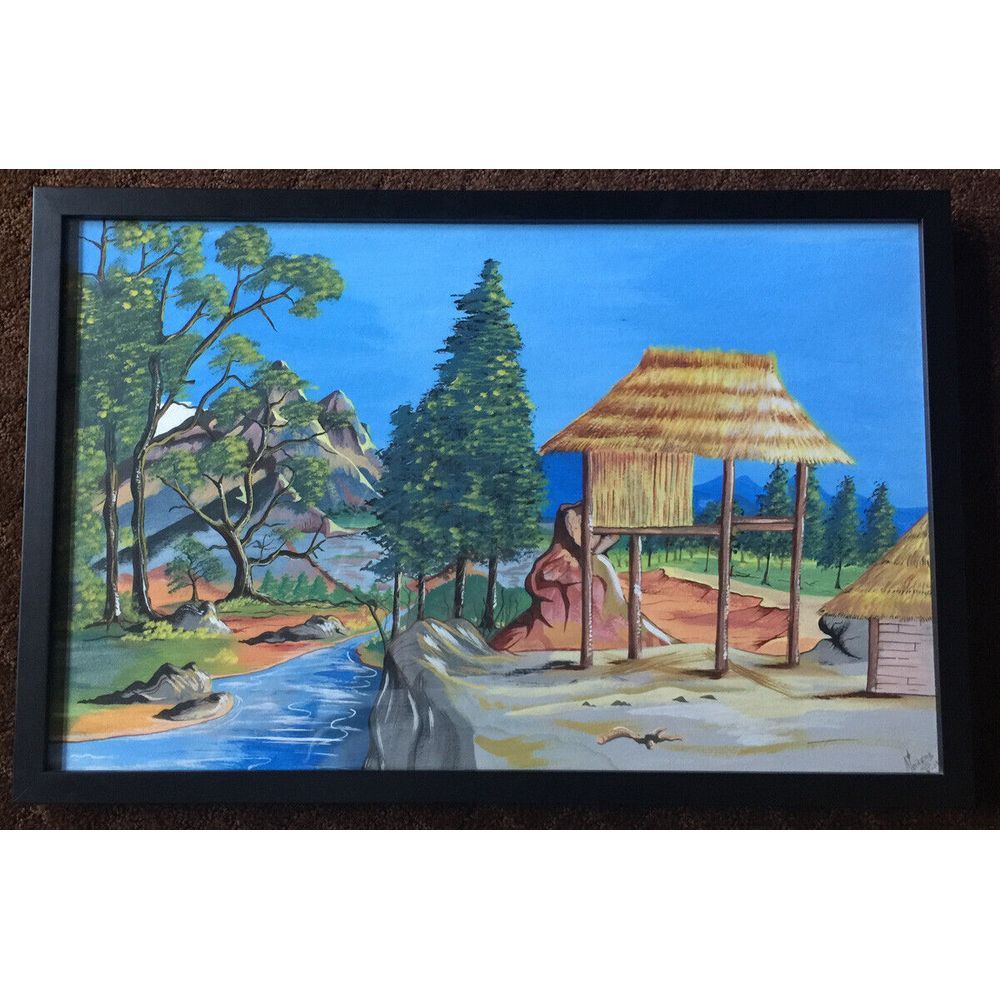 Huichol Original Painting Neikame Sierra‎ Madre Village Mexico Acrylic 24" x 14"